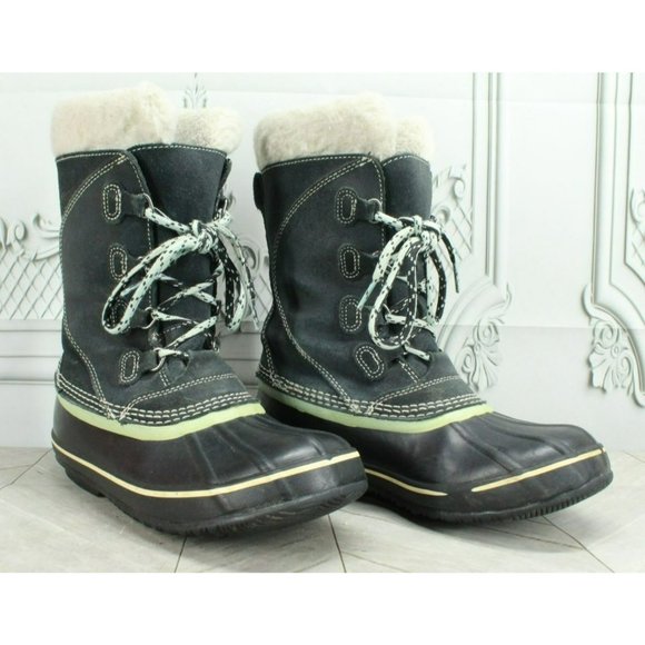 LL Bean Black Suede Removable Lining Insulated Duck Boots Size 6 M - Picture 3 of 9